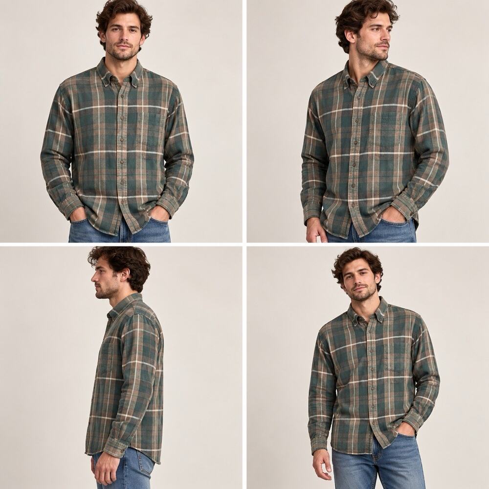 GANT Prairie Flannel Shirt Men’s L Green Brown Plaid Cotton Button Down